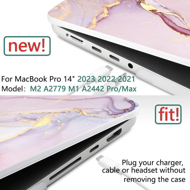 DONGKE Case for M5 MacBook Pro 14 inch 2025 2024-2021 M4 M3 M2 M1, Plastic Hard Shell Cover Compatible with A3434 A3112 A3401 A3185 A2992 A2779 A2442, Retina XDR Display & Touch ID, Pink Marble - Image 2